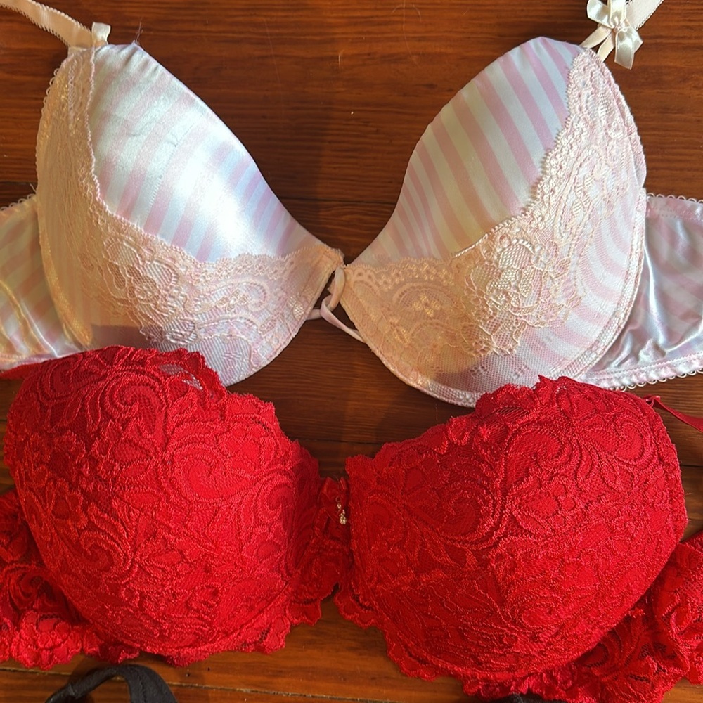 Three (3) size 38 bras! The D runs like a C, which the other 2 fit. Red NWOT.